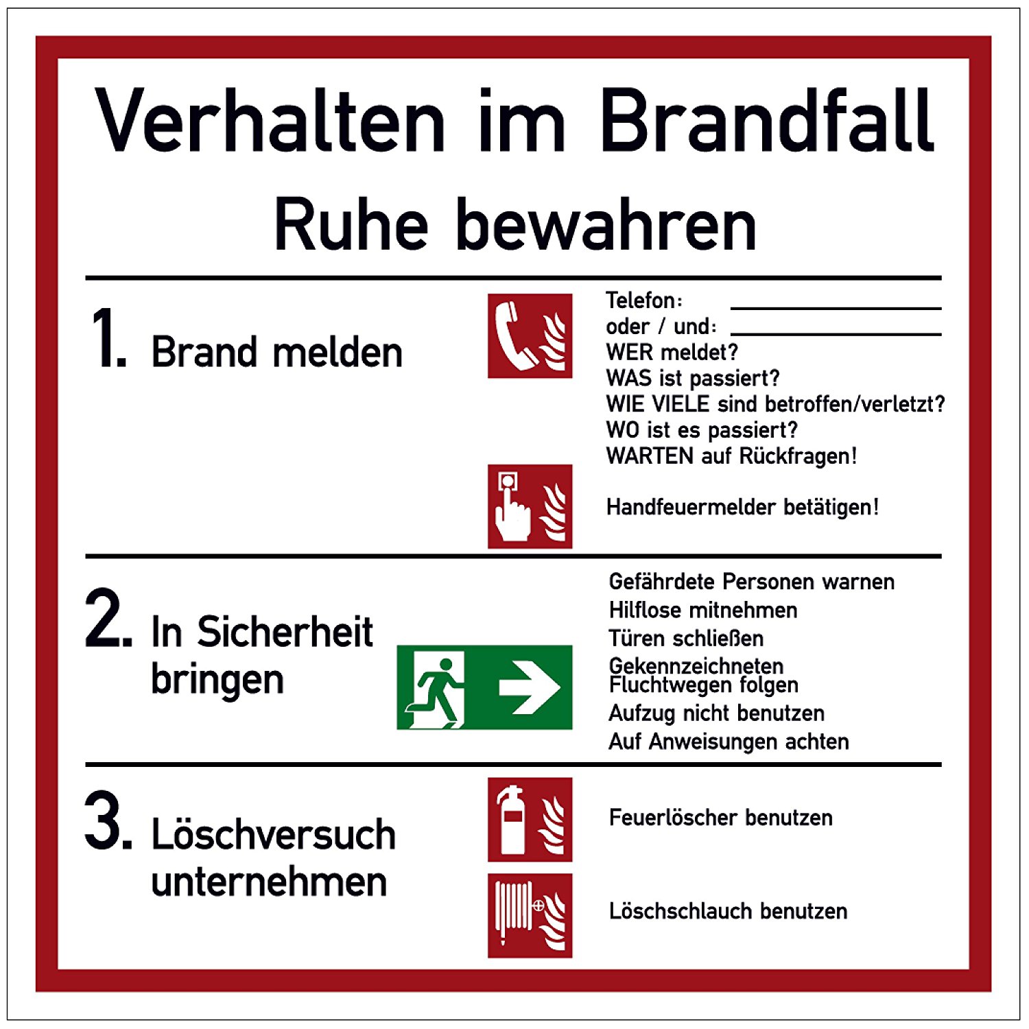 Schild Verhalten im Brandfall | Kunststoff 18x18cm | Brandschutz ...